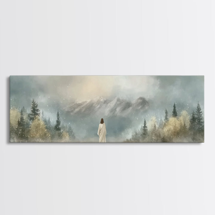 Morning Grace Walk, Framed Canvas Print, Christian Wall Art, Christian Art Canvas, Jesus Art Print, Panoramic Painting, Modern Christian Pa