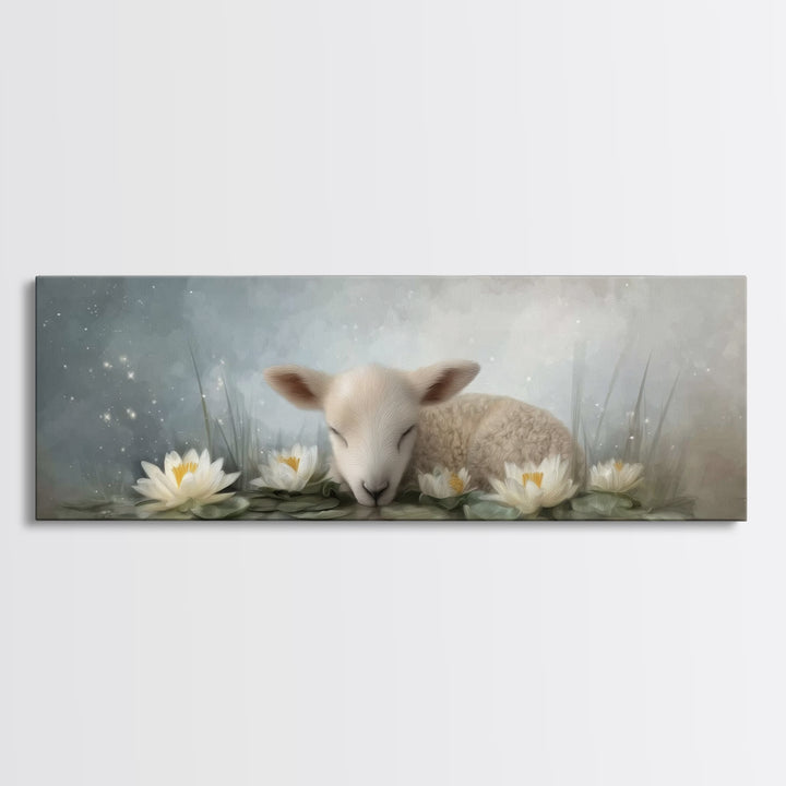 Lamb Of Peace – Framed Canvas Print – Christian Art Prints – Christian Art Work – Minimalist Christian Art – Panoramic Wall Art – Christian