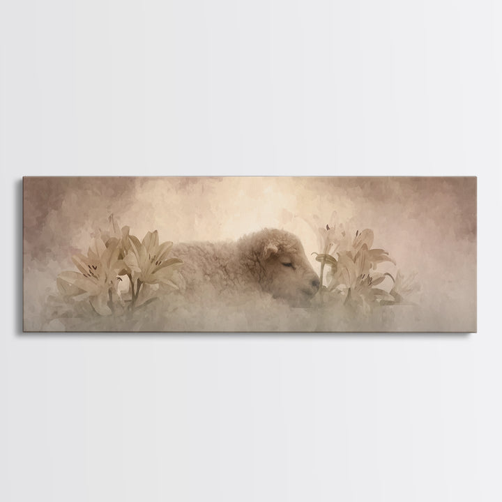Soft Dawn Rest | Framed Canvas Print | Christian Art Work | Christian Art Canvas | Minimalist Christian Art | Panoramic Painting | Christia