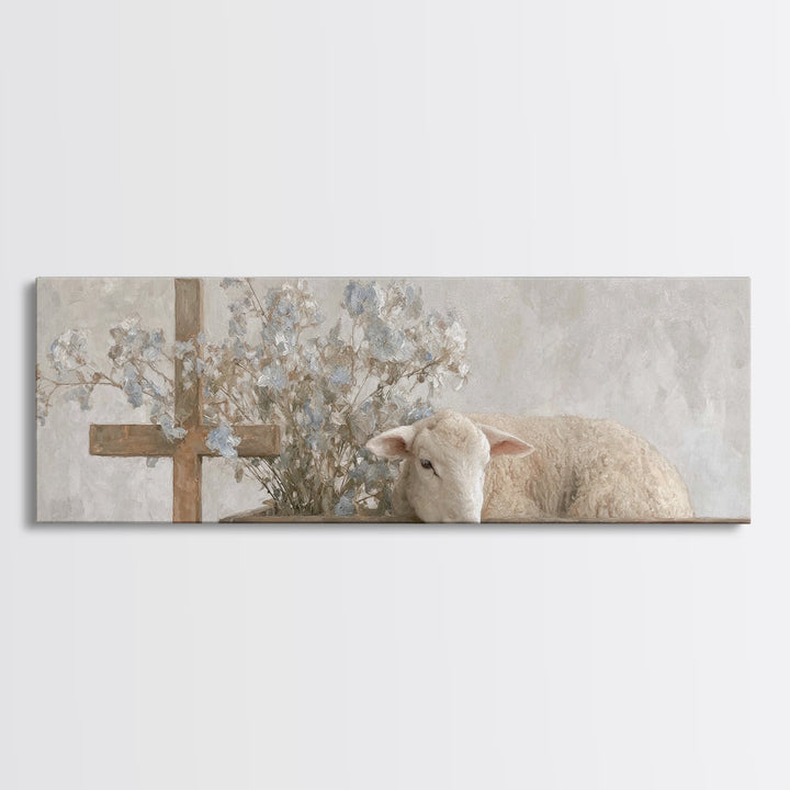 Hopeful Pasture Light – Framed Canvas Print – Christian Art – Panoramic Painting – Christian Art Prints – Christmas Art Work – Christian De