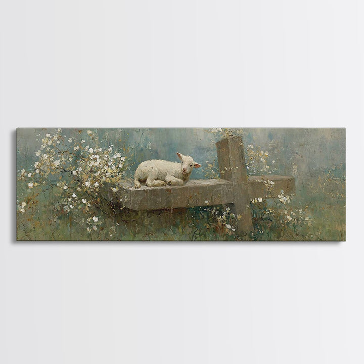 Quiet Meadow Grace, Framed Canvas Print, Christian Wall Art, Panoramic Frame, Christmas Art Prints, Christian Art Painting, Christian Gift