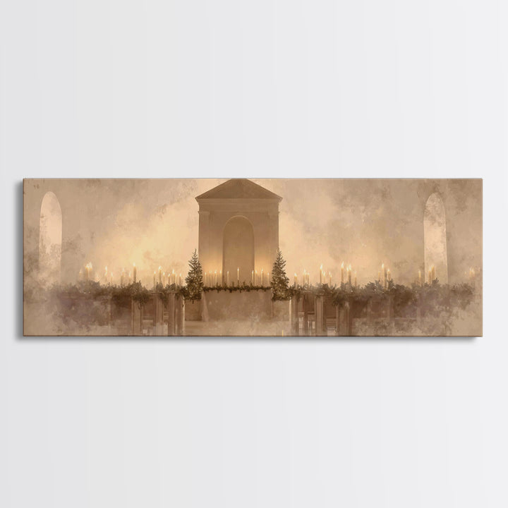 Sacred Candle Trio, Framed Canvas Print, Christian Art Canvas, Christmas Wall Art, Panoramic Print, Christian Christmas Art, Christian Wall