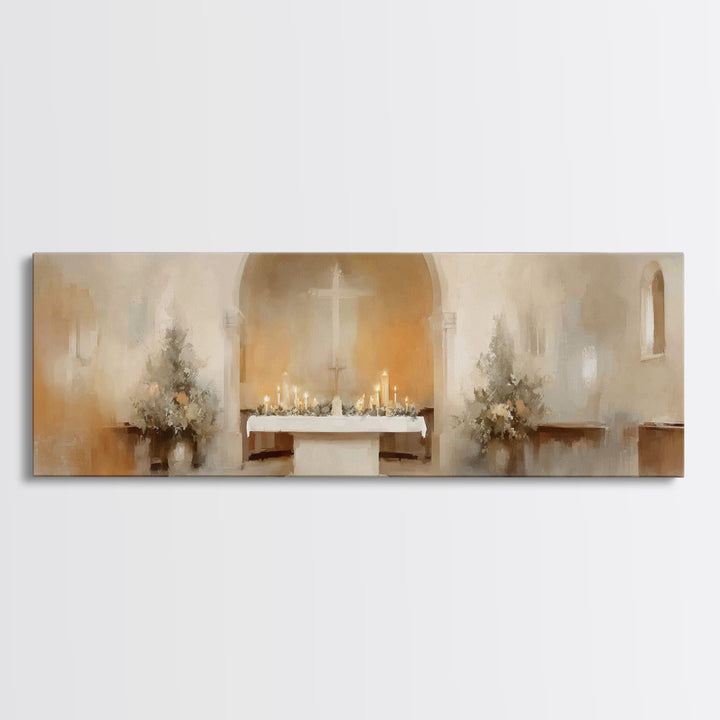 Holy Sanctuary Calm – Framed Canvas Print – Christian Art – Christian Wall Art – Panoramic Painting – Christmas Art – Christian Art Canvas