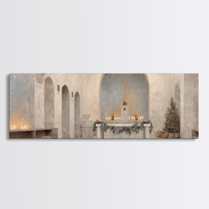 Cathedral Evening Grace – Framed Canvas Print – Christian Christmas Art – Christian Art – Christmas Canvas Wall Art – Panoramic Wall Art –