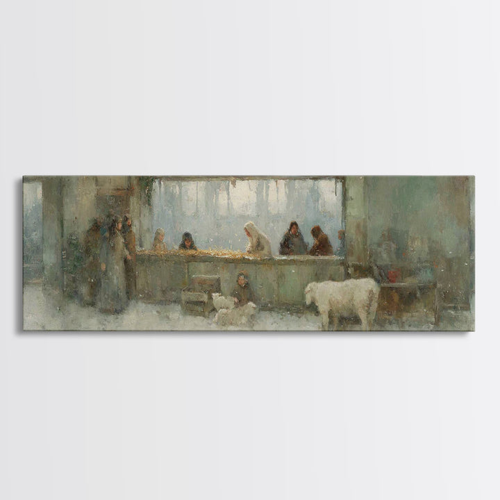 Silent Stable Light – Framed Canvas Print – Panoramic Art – Christian Wall Art – Christian Art Canvas – Christmas Art – Jesus Painting – Ch