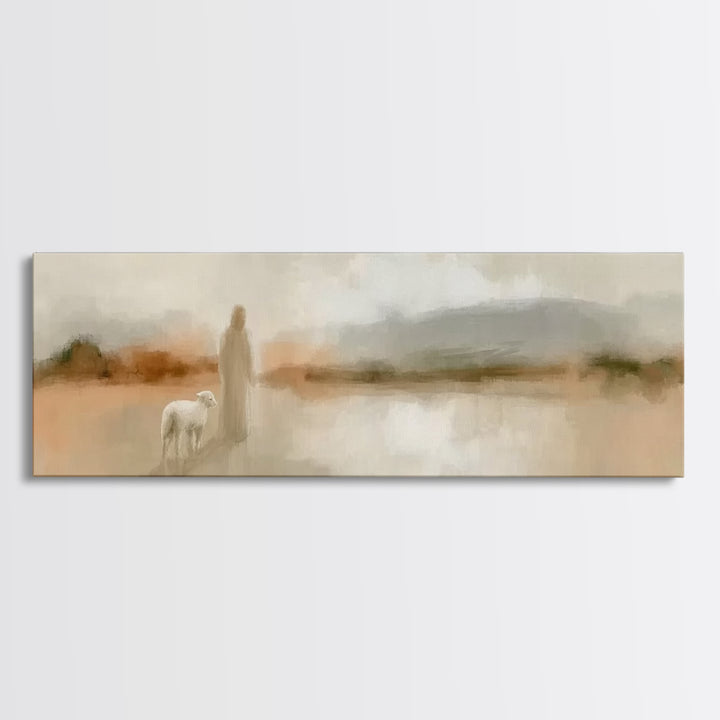 Shepherd’s Gentle Path | Framed Canvas Print | Panoramic Painting | Christian Art Canvas | Jesus Painting | Christian Wall Art | Christian