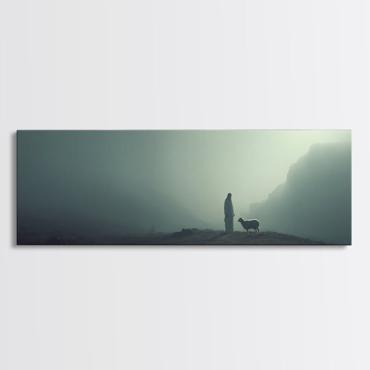 The Silent Shepherd – Framed Canvas Print – Christian Wall Art – Jesus Painting – Panoramic Art – Christian Christmas Art – Christian Decor