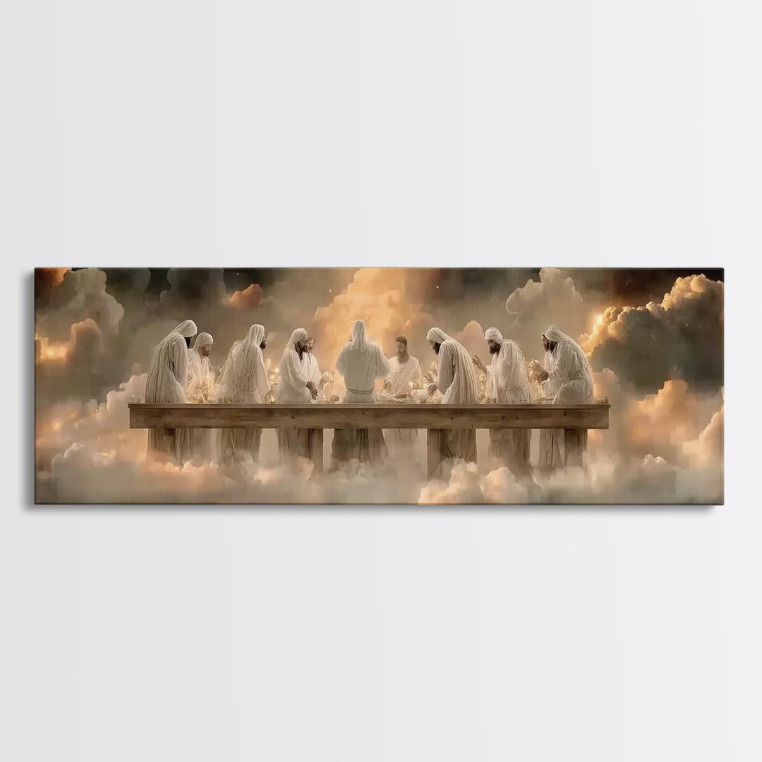 Cloudlit Supper, Framed Canvas Print, Christian Art, Christian Paintings, Panoramic Frame, Jesus Painting, Christmas Wall Art, Christian De