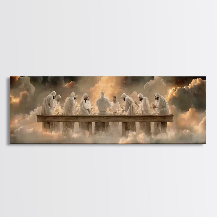 Cloudlit Supper, Framed Canvas Print, Christian Art, Christian Paintings, Panoramic Frame, Jesus Painting, Christmas Wall Art, Christian De