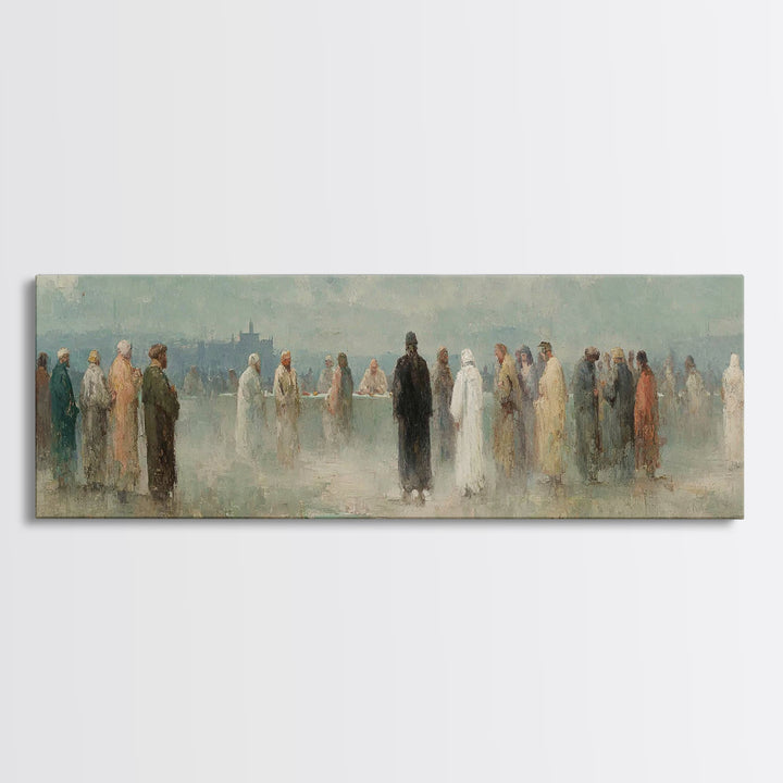 Gathered In Faith – Framed Canvas Print – Christian Art Print – Panoramic Painting – Christian Wall Art – Christmas Art Prints – Jesus Pain