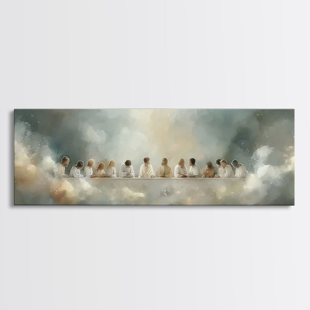 Radiant Fellowship, Framed Canvas Print, Christian Wall Art, Panoramic Wall Art, Christian Art Canvas, Jesus Painting, Christmas Art