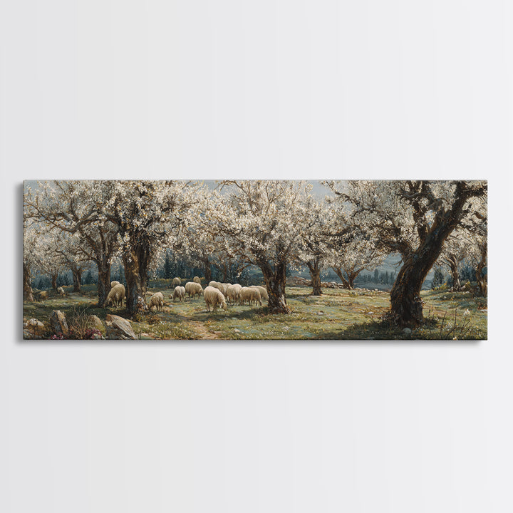Redeemer Among Blossoms – Framed Canvas Print – Christian Art Canvas – Panoramic Frame – Jesus Painting – Christmas Wall Art – Christian Ar