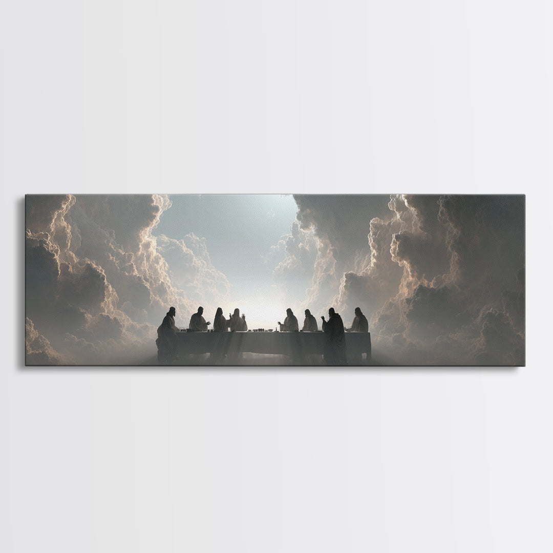 Heaven’s Table, Framed Canvas Print, Christian Art Canvas, Panoramic Print, Jesus Painting, Christian Wall Art, Christmas Art Prints