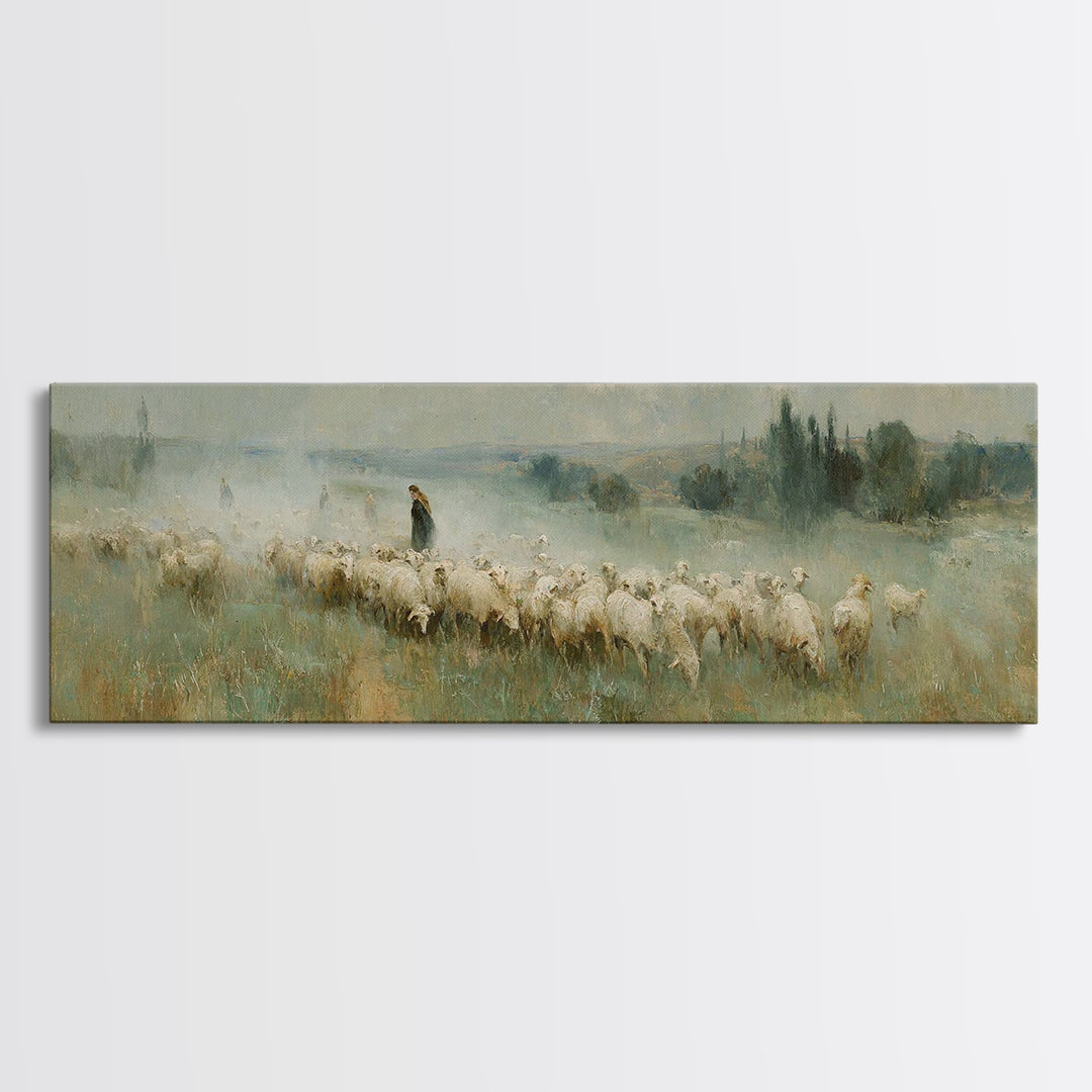 Shepherd’s Calm | Framed Canvas Print | Christian Art Canvas | Panoramic Wall Art | Jesus Painting | Christian Christmas Art | Christian De