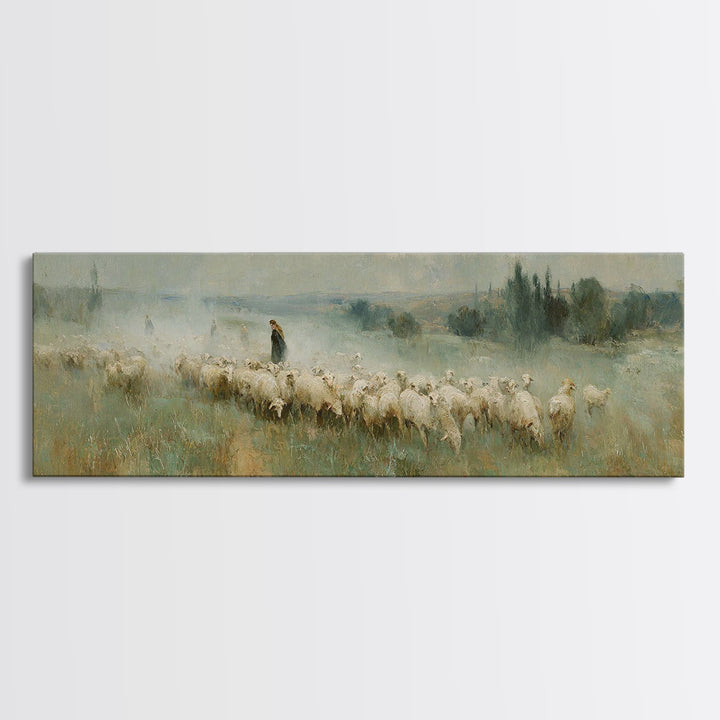 Shepherd’s Calm | Framed Canvas Print | Christian Art Canvas | Panoramic Wall Art | Jesus Painting | Christian Christmas Art | Christian De