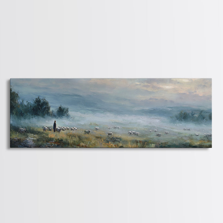 Guiding Shepherd | Framed Canvas Print | Christian Art Canvas | Panoramic Print | Large Jesus Painting | Christian Art | Christmas Art