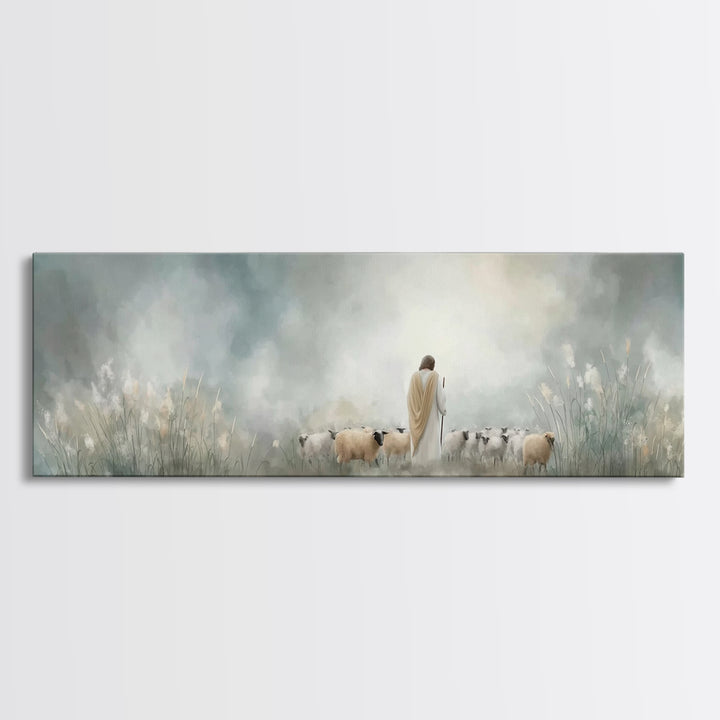 Heavenly Stillness, Framed Canvas Print, Christian Wall Art, Panoramic Frame, Jesus Art Print, Christian Christmas Art, Christian Decor