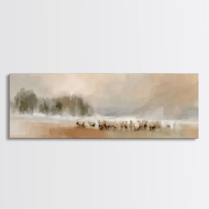 Misty Meadow Peace – Framed Canvas Print – Christian Art – Panoramic Wall Art – Jesus Painting – Christian Art Canvas – Christmas Art