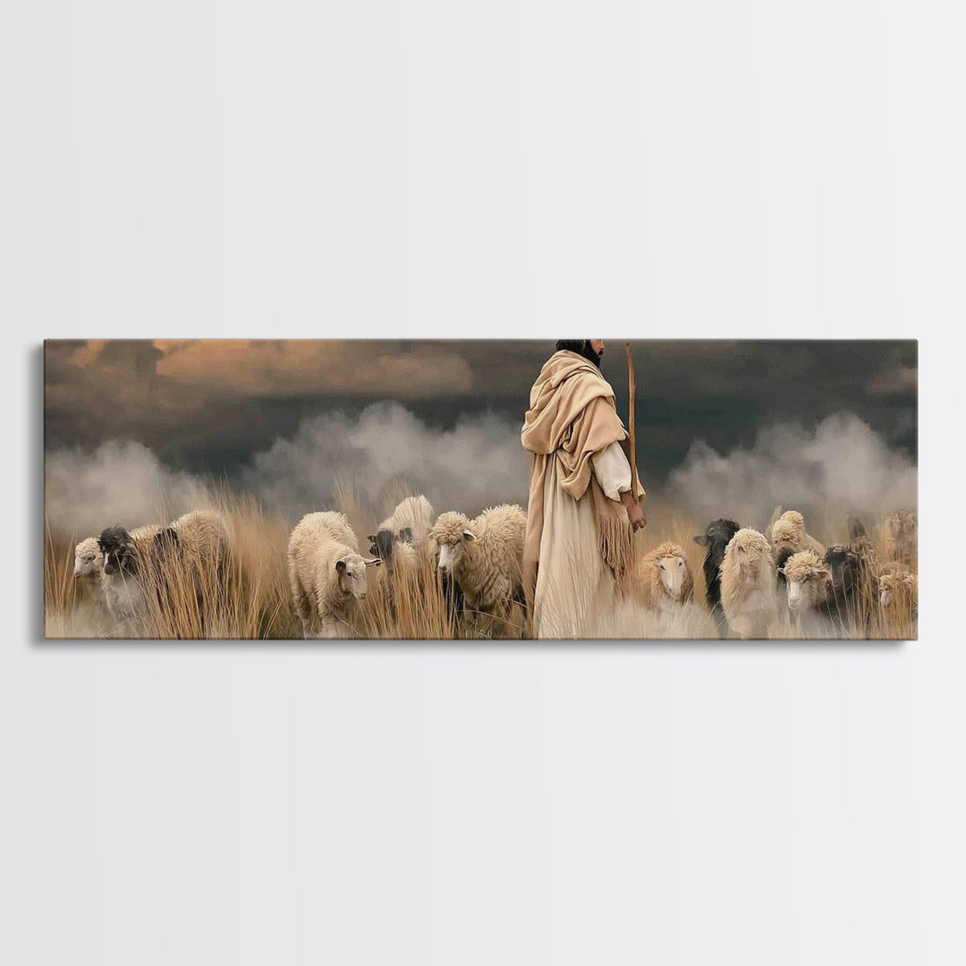 Shepherd’s Blessing – Framed Canvas Print – Christian Art Canvas – Panoramic Art – Jesus Painting – Christian Christmas Art – Christian Dec
