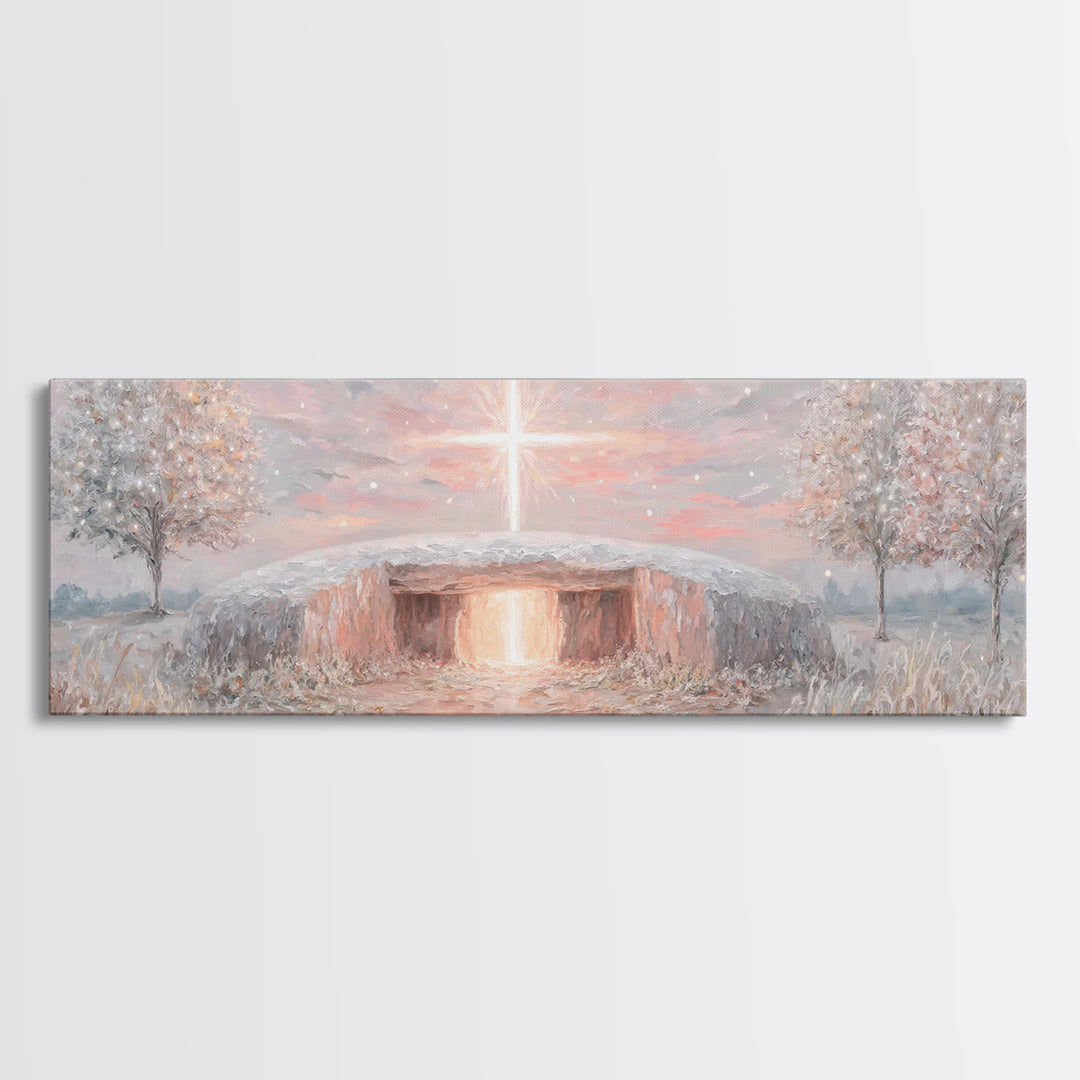 Radiant Dawn Cross, Framed Canvas Print, Christian Wall Art, Panoramic Painting, Christmas Art, Christian Art Canvas, Christian Decor