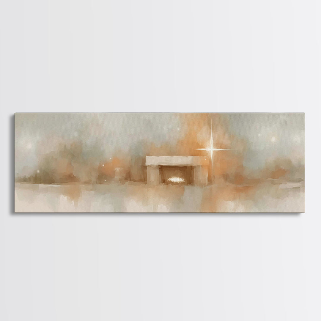 Humble Nativity | Framed Canvas Print | Christian Wall Art | Panoramic Print | Christmas Art | Jesus Christmas Art | Christian Art Print
