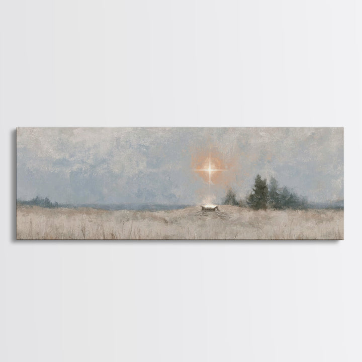 Holy Night Watch – Framed Canvas Print – Christian Christmas Art – Panoramic Painting – Christian Art Print – Christmas Wall Art – Christia