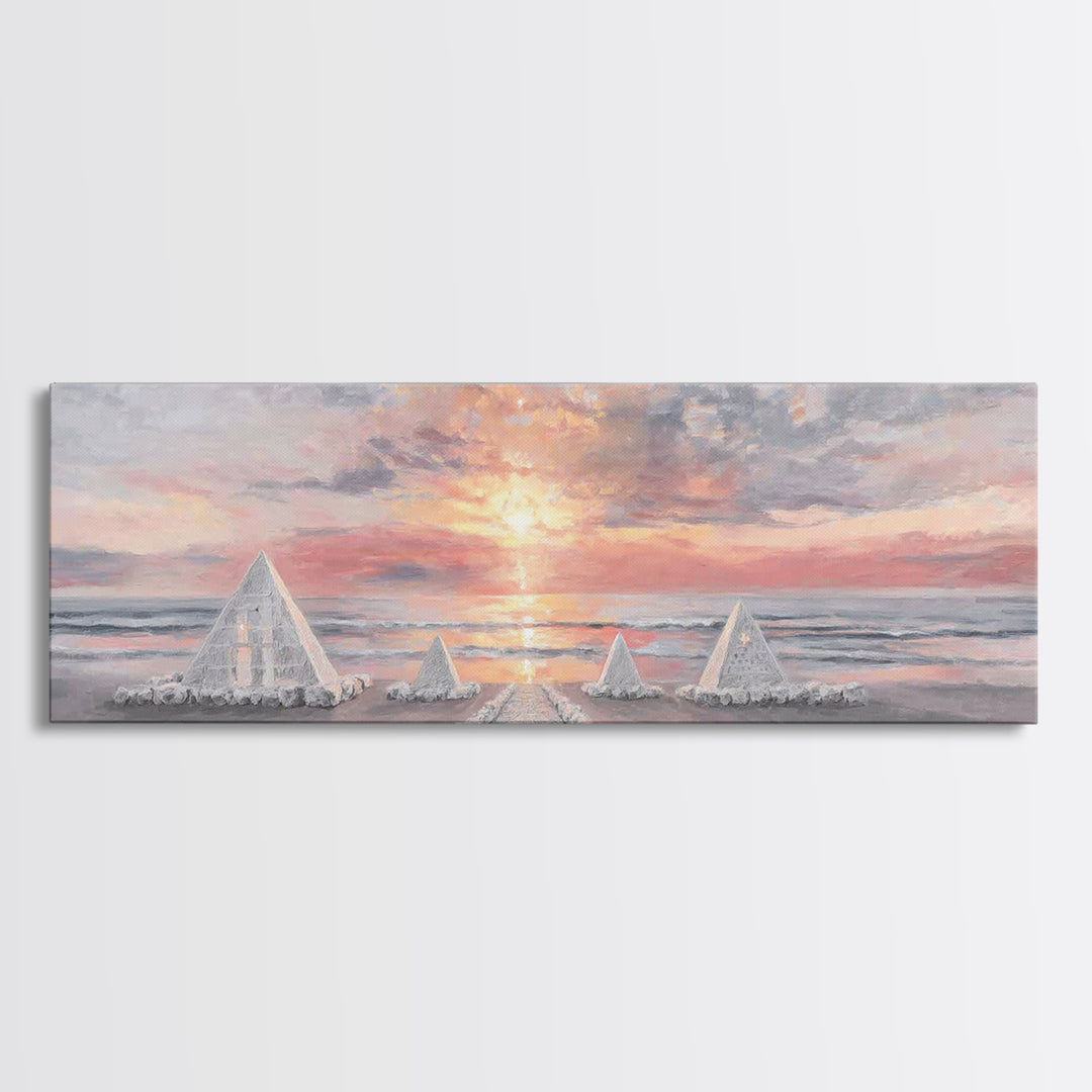 Shoreline Pyramids Light | Framed Canvas Print | Christian Wall Art | Christmas Art Prints | Christian Art Canvas | Panoramic Painting | Ch