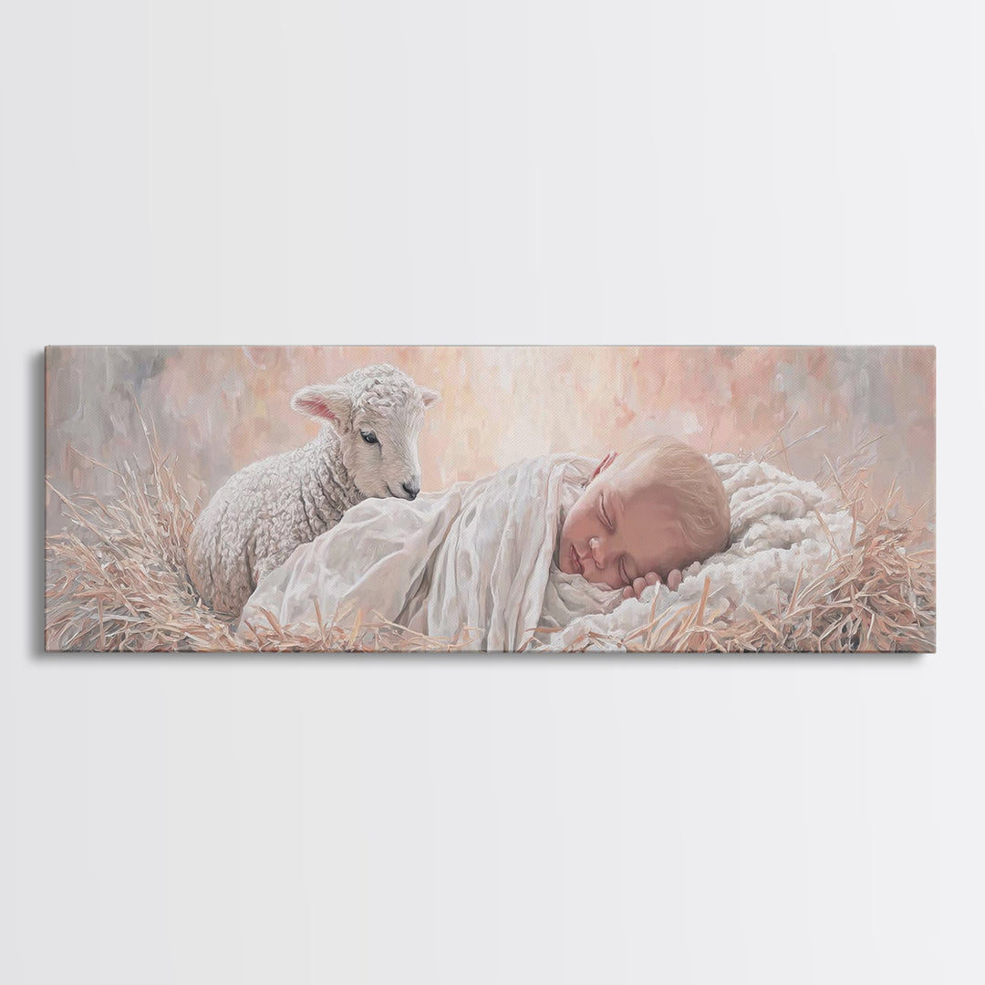 Lamb Of Dawn – Framed Canvas Print – Christmas Art Prints – Panoramic Wall Art – Christian Art Canvas – Christian Christmas Decor – Jesus P