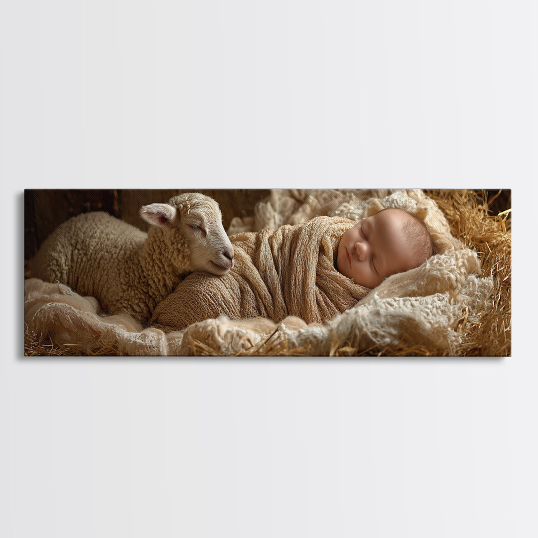 Soft Bethlehem Calm | Framed Canvas Print | Panoramic Painting | Christian Christmas Art | Christian Art Canvas | Christian Wall Art | Jesu