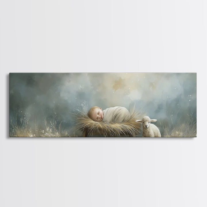 Holy Meadow Silence – Framed Canvas Print – Christian Wall Art – Christian Christmas Art – Panoramic Print – Jesus Painting – Christian Art