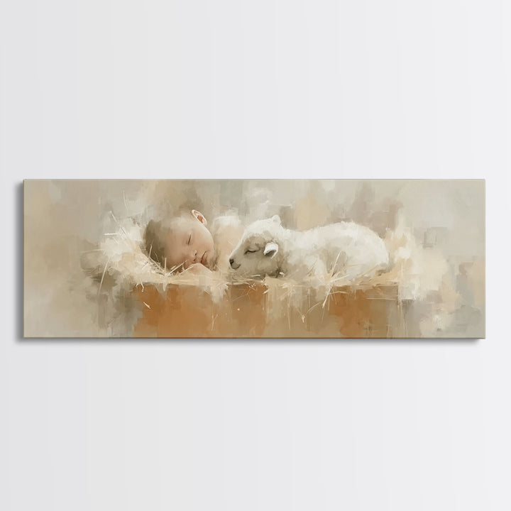 Innocent Manger Dream | Framed Canvas Print | Christian Art Canvas | Panoramic Art | Christmas Art Prints | Christian Wall Art | Christian