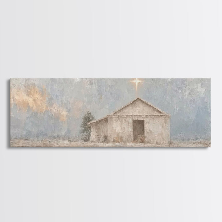 Guiding Star Haven, Framed Canvas Print, Christian Wall Art, Panoramic Art, Christian Art Canvas, Christmas Wall Art, Jesus Painting