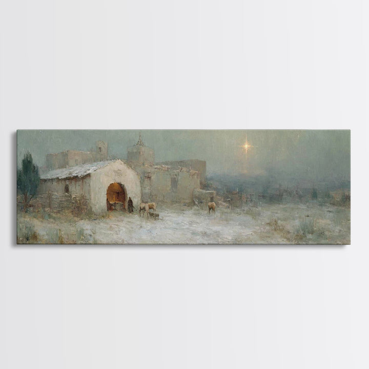 Shepherds At Twilight | Framed Canvas Print | Christian Art Canvas | Panoramic Wall Art | Christmas Wall Art | Christian Art | Jesus Painti