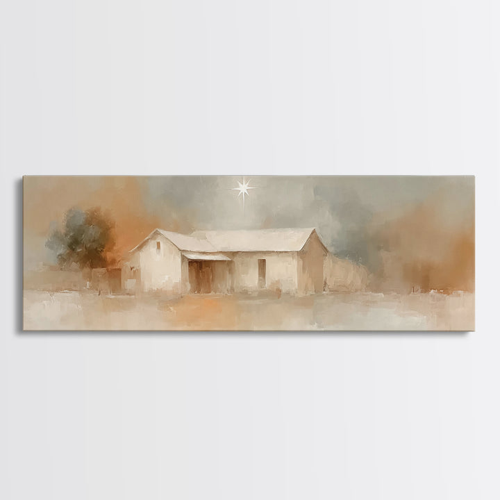 Holy Night Path, Framed Canvas Print, Christian Wall Art, Panoramic Painting, Christian Art Canvas, Christmas Art, Jesus Painting