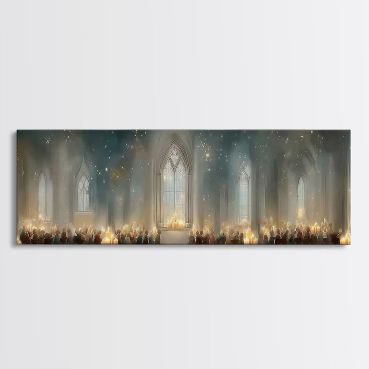 Candlelit Devotion | Framed Canvas Print | Christian Art | Christian Christmas Art | Panoramic Print | Christian Art Canvas | Christmas Wal