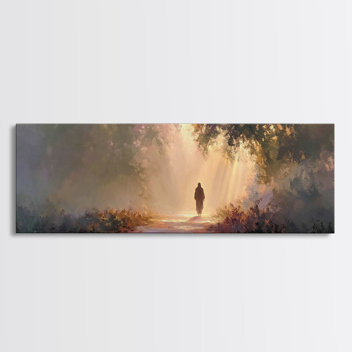 Radiant Woodland Path | Framed Canvas Print | Panoramic Art | Jesus Painting | Christian Art Canvas | Moody Christian Art | Christian Wall