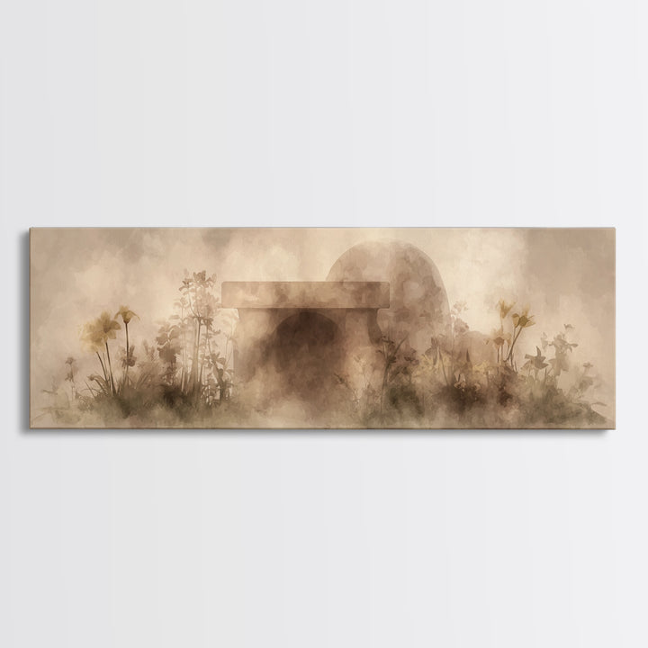 Dawn At The Empty Tomb, Framed Canvas Print, Panoramic Wall Art, Christian Art Canvas, Christian Wall Art, Easter Christian Art, Christian
