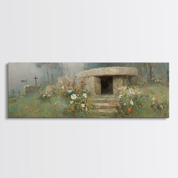 Hope Beyond The Stone – Framed Canvas Print – Panoramic Painting – Christian Art Canvas – Christian Wall Art – Resurrection Art – Christian