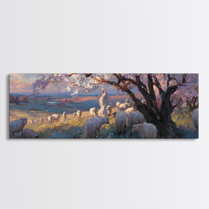 The Shepherd’s Quiet – Framed Canvas Print – Jesus Painting – Christian Wall Art – Panoramic Art – Christian Christmas Art – Christian Art