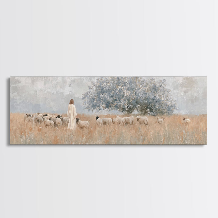Fields Of Mercy, Framed Canvas Print, Christian Wall Art, Jesus Painting, Panoramic Wall Art, Christian Christmas Art, Christian Art Canvas