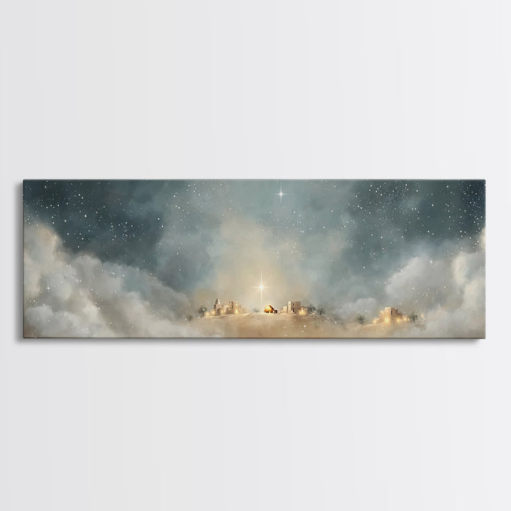 Silent Church Light – Framed Canvas Print – Panoramic Wall Art – Christian Art – Christian Christmas Art – Christian Art Canvas – Christmas