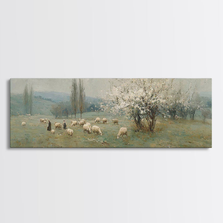 Pasture Of Grace – Framed Canvas Print – Panoramic Art – Christian Wall Art – Christian Art Canvas – Jesus Painting – Christian Christmas A