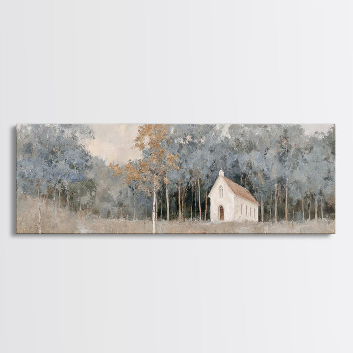Haven Among Trees, Framed Canvas Print, Panoramic Art, Christian Wall Art, Christian Art Canvas, Christian Christmas Art, Christian Paintin
