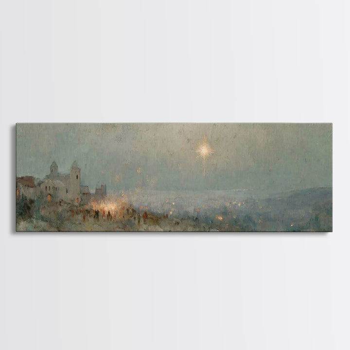 Bethlehem Night Sky | Framed Canvas Print | Christmas Art | Panoramic Painting | Christian Wall Art | Christian Art Canvas | Christian Chri