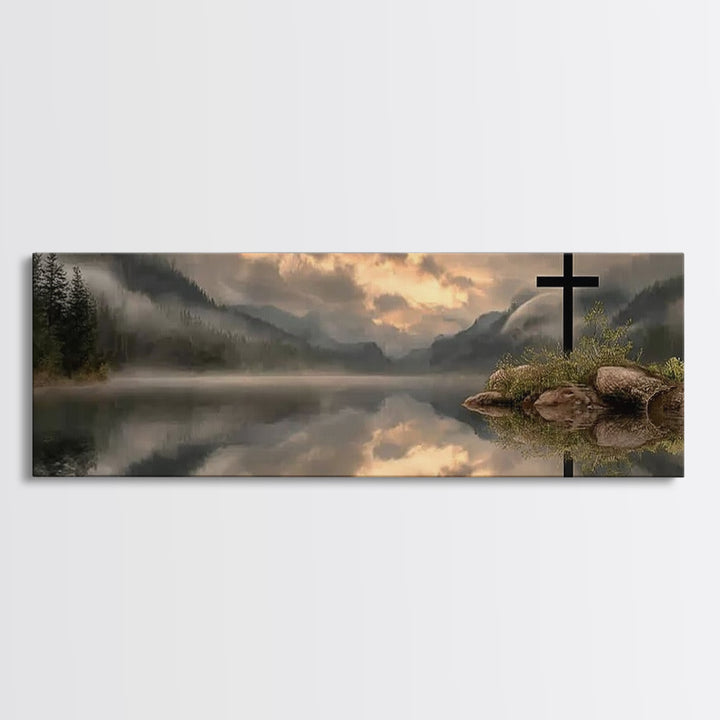 Dawn Of Mercy, Framed Canvas Print, Christian Wall Art, Panoramic Print, Christian Art Canvas, Jesus Painting, Christian Christmas Art