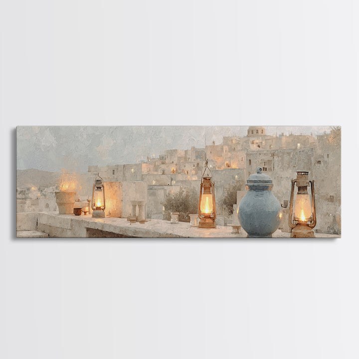 Lanterns Of Blessing | Framed Canvas Print | Christian Christmas Art | Panoramic Painting | Christian Art Canvas | Christian Decor | Christ