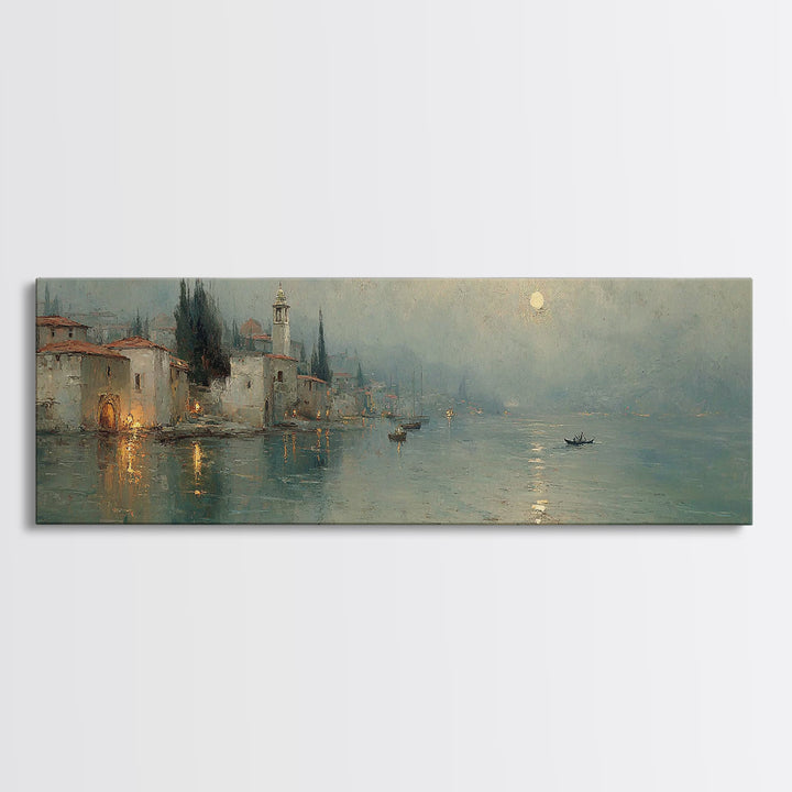 Moonlit Village Hope – Framed Canvas Print – Christian Art Canvas – Panoramic Wall Art – Christian Painting – Christmas Art – Christian Dec