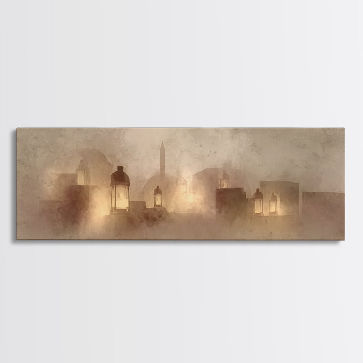 City Of Gentle Lamps – Framed Canvas Print – Christian Wall Art – Panoramic Art – Christian Art Canvas – Christian Christmas Art – Christia