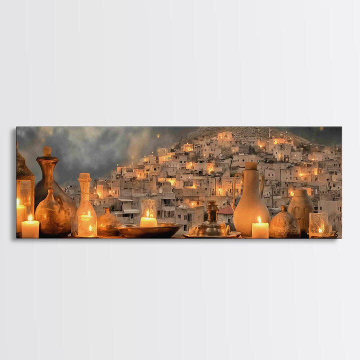 Bethlehem Candle Haven | Framed Canvas Print | Christian Art Canvas | Panoramic Painting | Christmas Wall Art | Christian Gift Ideas | Chri