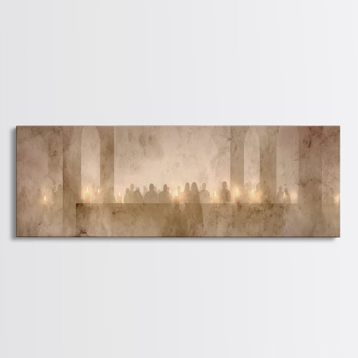Candlelit Devotion, Framed Canvas Print, Christian Wall Art, Panoramic Wall Art, Christmas Art, Christian Art Canvas, Christian Decorations